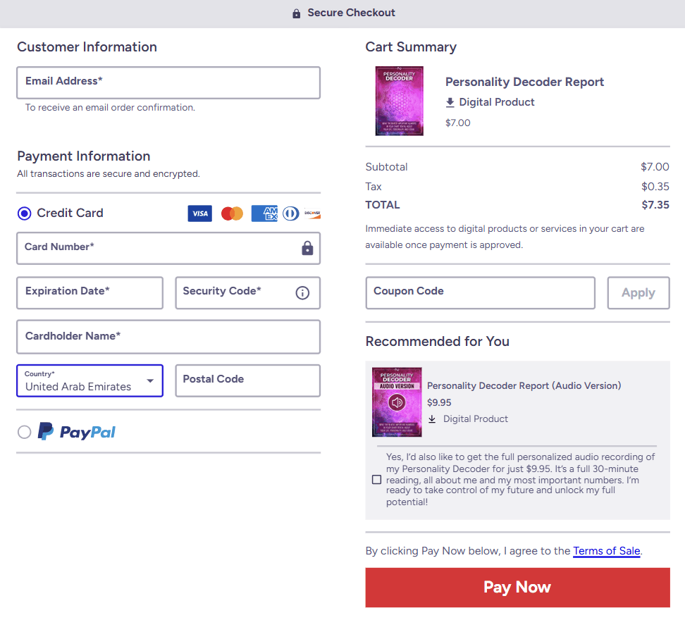 numerology calculator Checkout Page
